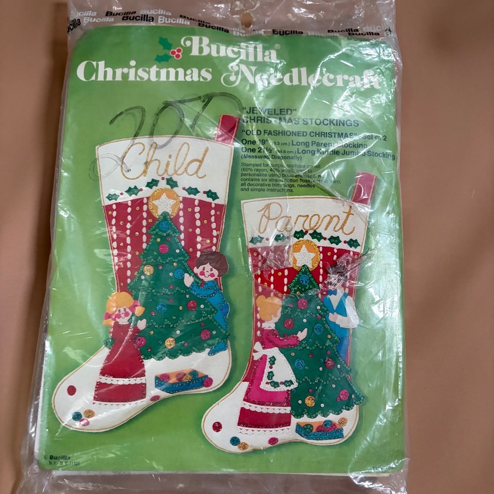 Bucilla Jeweled Christmas Stockings Kit 3369 Old Fashioned Christmas Set of 2